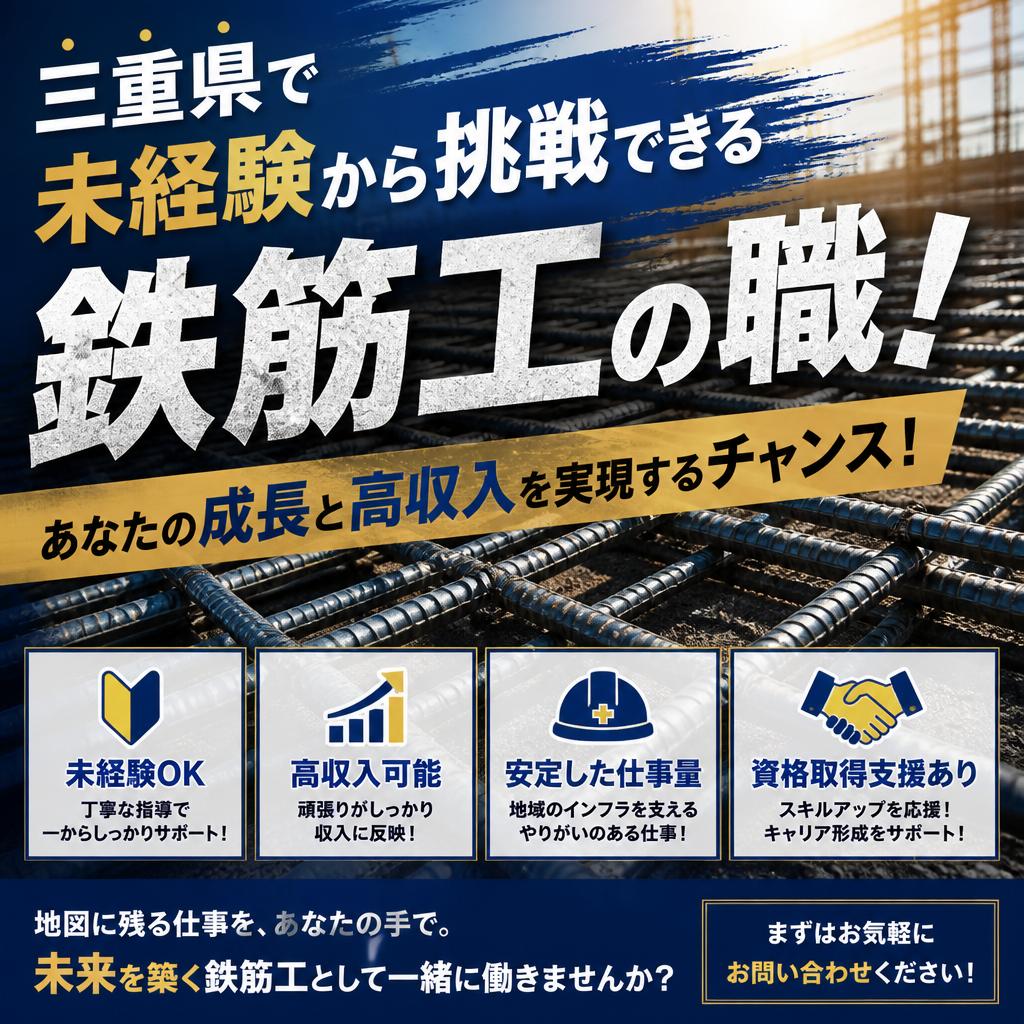 三重県で未経験から挑戦できる鉄筋工の職！あなたの成長と高収入を実現するチャンス！