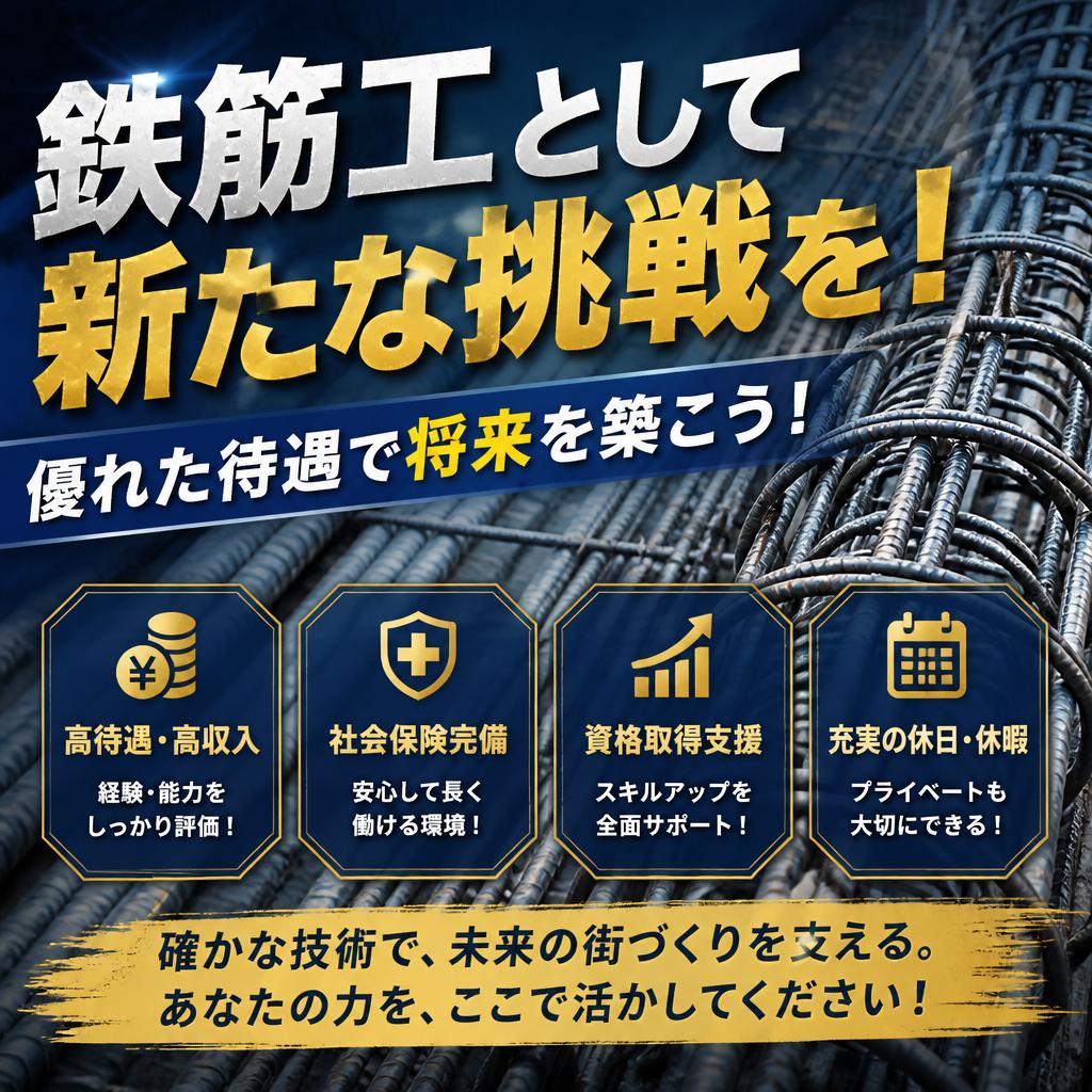 鉄筋工として新たな挑戦を！優れた待遇で将来を築こう！