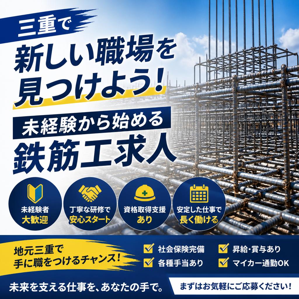 三重で新しい職場を見つけよう！未経験から始める鉄筋工求人