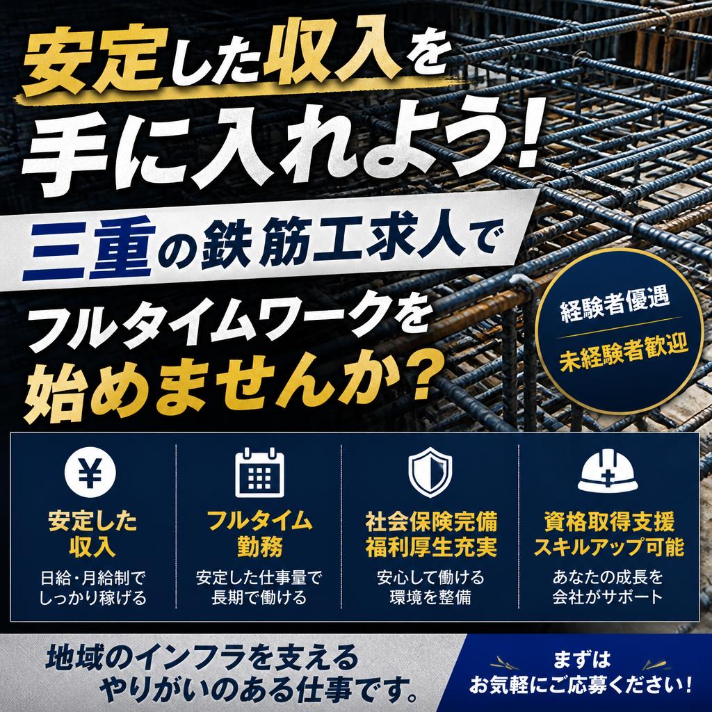 安定した収入を手に入れよう！三重の鉄筋工求人でフルタイムワークを始めませんか？