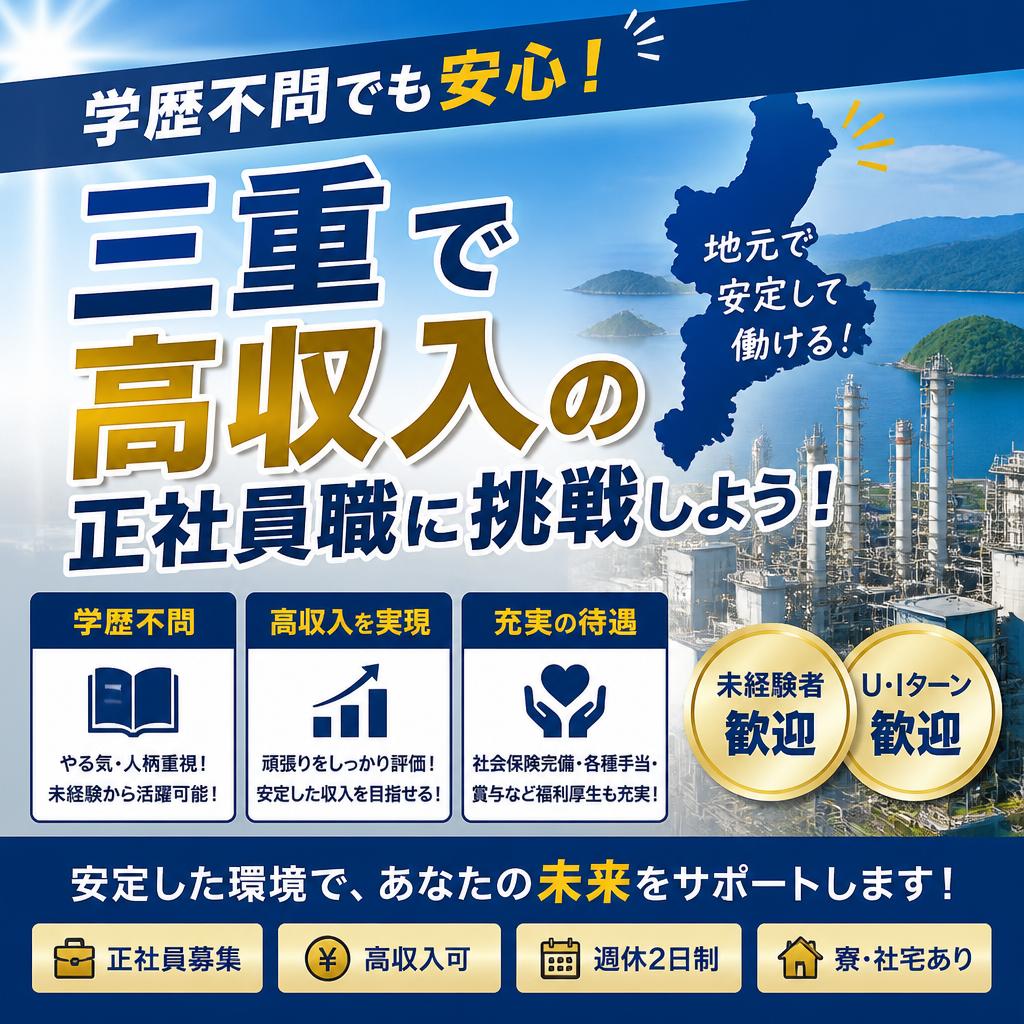 学歴不問でも安心！三重で高収入の正社員職に挑戦しよう！