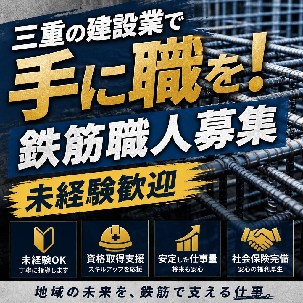 三重の建設業で手に職を！未経験歓迎の鉄筋職人募集
