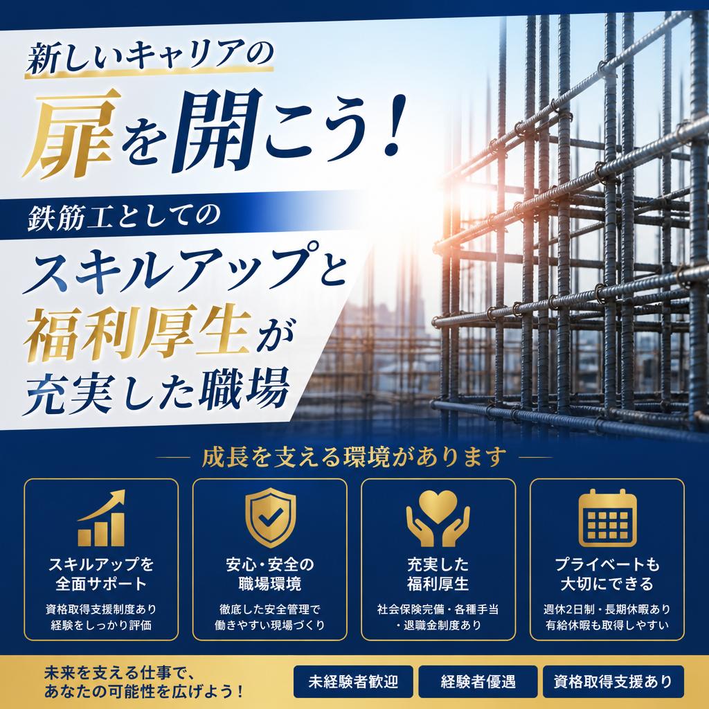 新しいキャリアの扉を開こう！鉄筋工としてのスキルアップと福利厚生が充実した職場